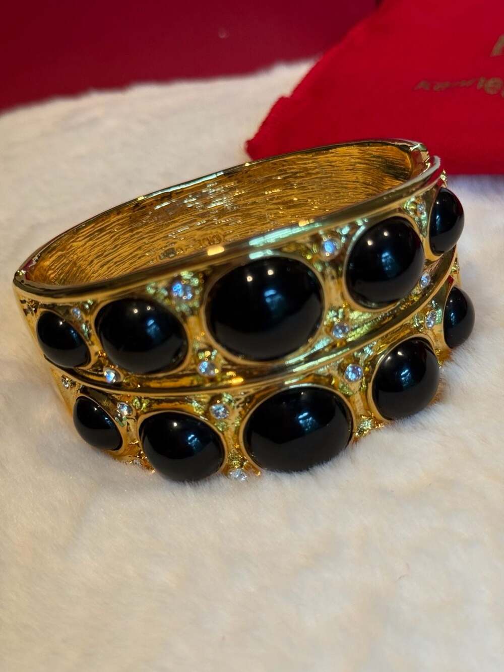 Kenneth Jay Lane KJL Wide Yellow Resin Dot Bangle Bracelet